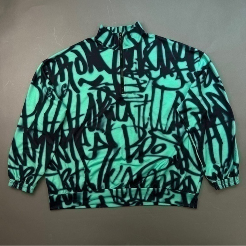 Y2K Quarter Zip Graffiti Pullover Sweatshirt